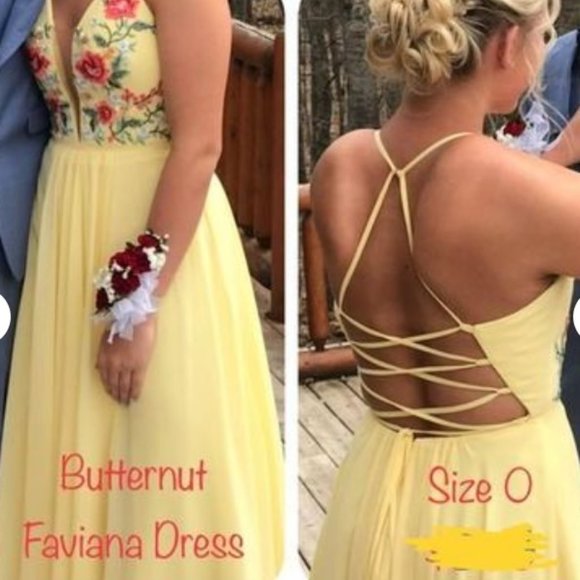 Prom Faviana Plunging Floral Embroidered Chiffon Dress Sz. 0 - Picture 1 of 5